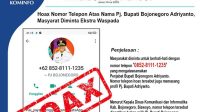 Beredar Nomor Telepon Mengatasnamakan Pj. Bupati Bojonegoro Adriyanto,Masyarat Diminta Ekstra Waspada