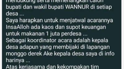 Pesan Berantai Ajakan Kades di Kecamatan Kepohbaru Untuk Pemenangan Pasangan Calon Bupati Setyo Wahono-Nurul Azizah Viral