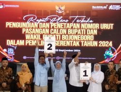 Rapat Pleno Terbuka, KPU Bojonegoro Tetapkan Nomor Urut Pasangan Calon Bupati Bojonegoro dan Wakil Bupati Bojonegoro