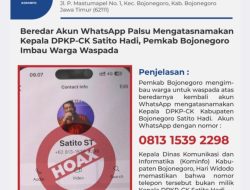 Akun WhatsApp Palsu Mengatasnamakan Kepala DPKP-CK Beredar , Pemkab Bojonegoro Imbau Warga Waspada